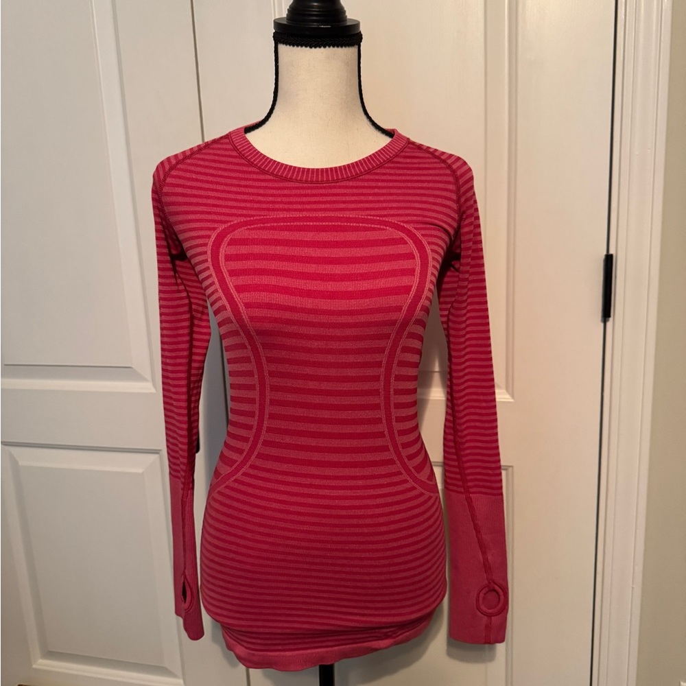 Lululemon Athletica Pink / Red Striped Swifty Long Sleeve Top hip length